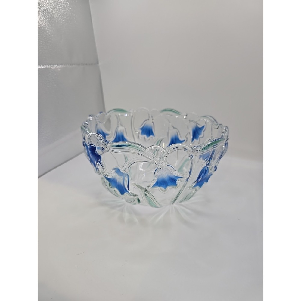 Vintage Mikasa BLUEBELLS Blue Green BOWL Glass 4 3/4" tall 8" diameter